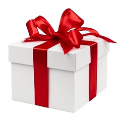 Fototapeta premium red gift box with ribbon isolated on transparent background cutout