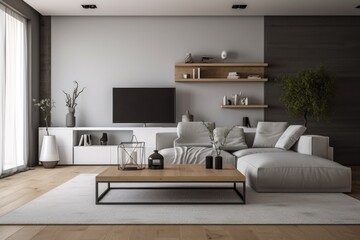 clutter-free living space with minimalist decor and clean lines, created with generative ai