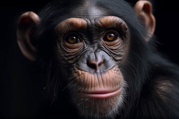 portrait of a juvenile chimpanzee,  Created using generative AI tools.