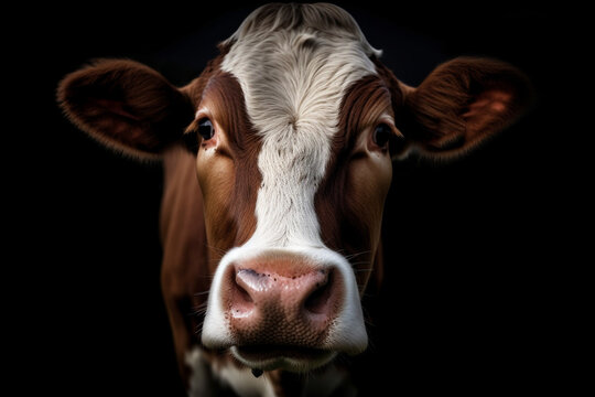 Brown Cow, portrait,  Created using generative AI tools.