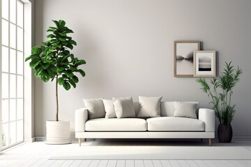 White living room with sofa, generative ai