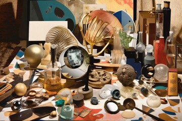 cubist collage of various objects, ranging from household items to natural elements, created with generative ai