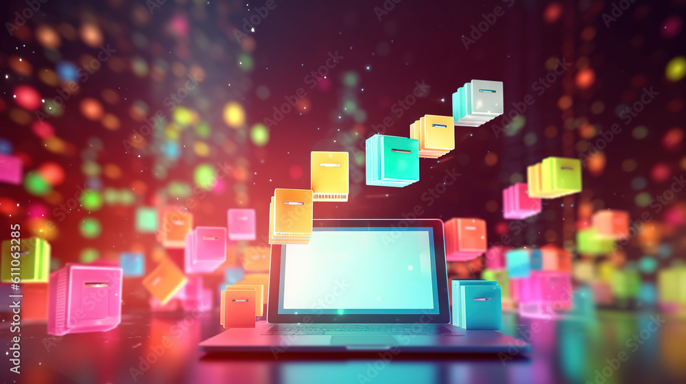 Poster document management concept. virtual screen icons document management system. generative ai