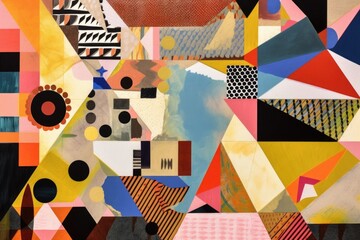 cubism-inspired collage of geometric shapes and patterns, created with generative ai