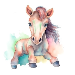 watercolor baby cute horse.Isolated on a white background.