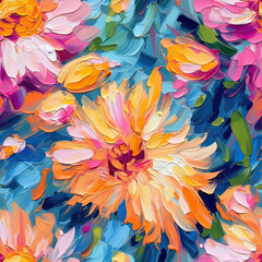 Fototapeta na wymiar Flowers oil painting seamless repeat pattern, colorful, impressionism [Generative AI] 
