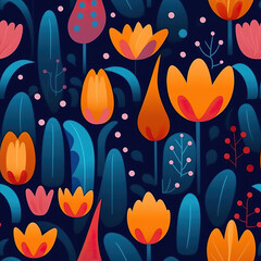 Flowers minimal seamless repeat pattern, colorful flower art [Generative AI]
