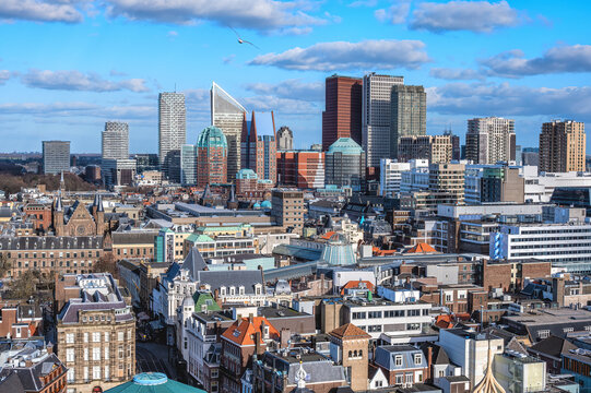 The Hague City Skyline with urban skycrapers