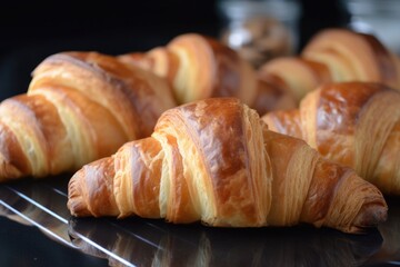 homemade croissants with a perfectly flaky and tender pastry shell, filled with layers of buttery goodness, created with generative ai
