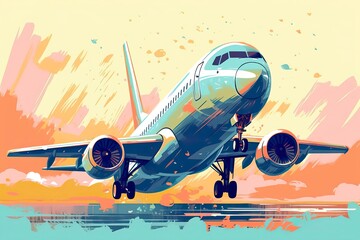 Airplane in the sky illustration. Transportation illustration. Aviation Industry Illustration. Generative AI