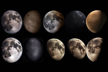 Naklejka premium series of photographs, showing the different phases of a planet or moon, created with generative ai