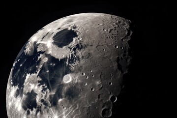 a close-up of the moon, with craters and mountains visible, created with generative ai