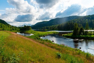 river in Norway during summer with clouds