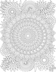 floral mandala leaves garden detailed adult coloring page
