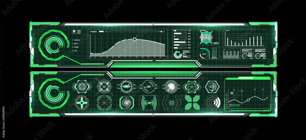 Poster futuristic vector hud interface screen design. digital callouts titles. hud ui gui futuristic user i