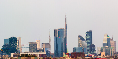 Skyline of Milan at golden hour