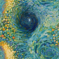 Fantasy colorful spiral dreamy mosaic vortex seamless repeat pattern [Generative AI]
