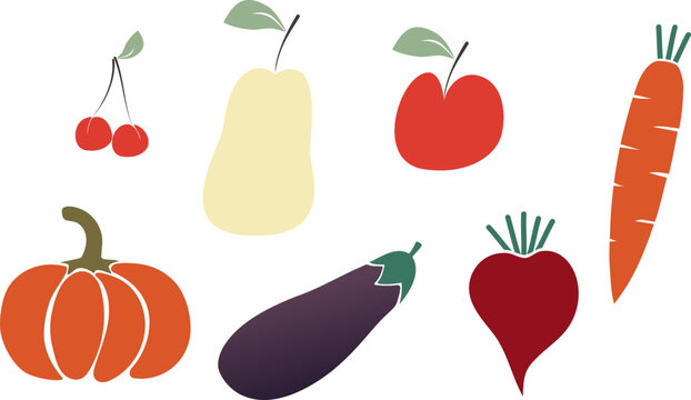 Set of vector vegetables and fruits