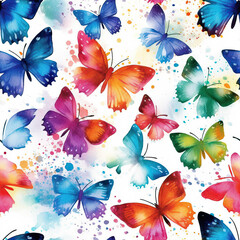Butterfly watercolor seamless repeat pattern on white [Generative AI]
