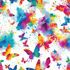 Fototapeta na wymiar Butterfly watercolor seamless repeat pattern on white [Generative AI] 
