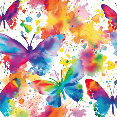 Butterfly watercolor seamless repeat pattern on white [Generative AI]
