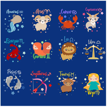 set de 12 ilustraciones vectoriales de los signos zodiacales 