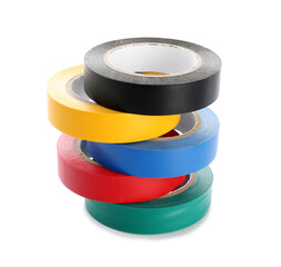 Adhesive tape rolls on white background
