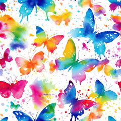 Butterfly watercolor seamless repeat pattern on white 

