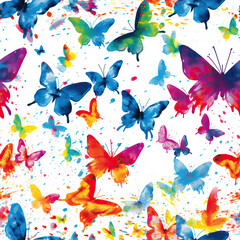 Fototapeta na wymiar Butterfly watercolor seamless repeat pattern on white [Generative AI] 