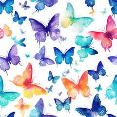 Butterfly watercolor seamless repeat pattern on white [Generative AI]
