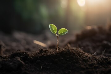 Fototapeta na wymiar Life's resilience captured in a single frame: a captivating photograph of a seeding plant. From a tiny seed, it reaches towards the light, Generative Ai