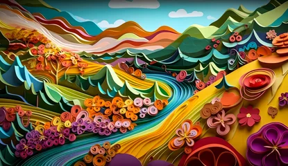 Foto op Canvas paper landscape art in style of vibrant colors, generative ai © VicenSanh