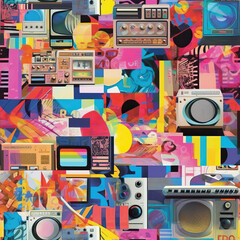 Retro art collage 1990s mood board, pop surrealism, seamless repeat pattern [Generative AI]
