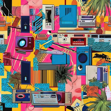 Retro art collage 1990s mood board, pop surrealism, seamless repeat pattern [Generative AI]
