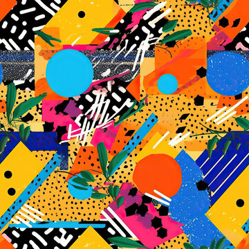 Retro art collage 1990s mood board, pop surrealism, seamless repeat pattern [Generative AI]
