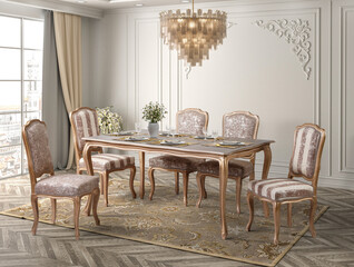 3D rendering . classic dining room .classic interior