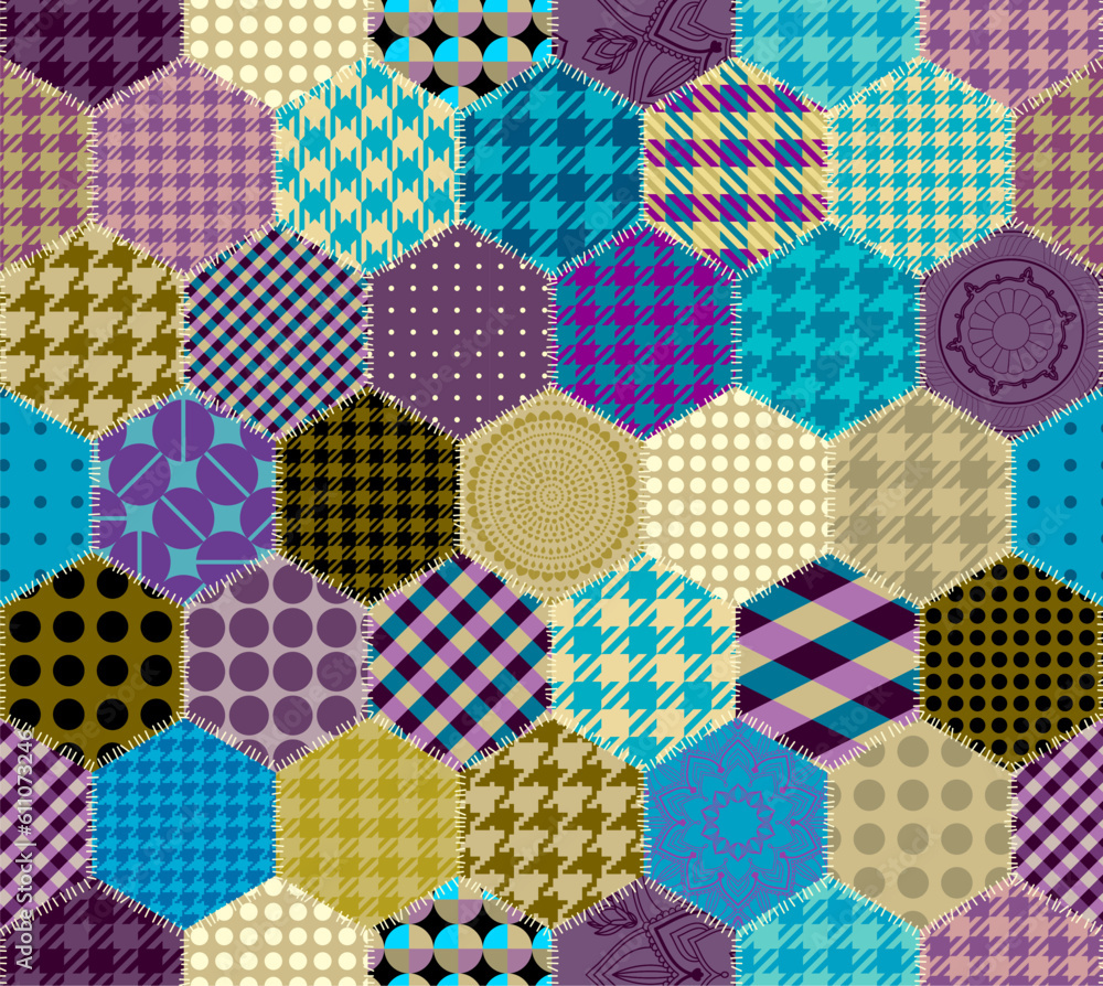 Poster Textille patchwork pattern. Seamless Vector image.