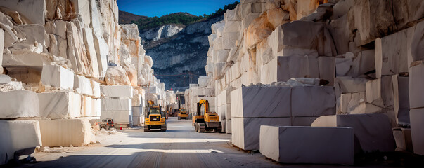 View of a huge open-air marble quarry. Generative AI - obrazy, fototapety, plakaty