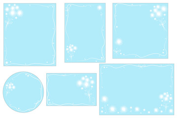 set de ilustraciones vectoriales con tematica de dientes de leon blanco sobre fondo azul, para invitaciones cartas o postales © yessebel