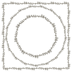 Fototapeta premium Vector floral frame with spring twigs. Hand drawn herbal wreath for card, wedding, greeting, print and other floral vintage design.