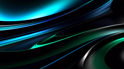 Fototapeta premium Abstract green background with geometric dynamic glowing diagonal lines. Modern technology background, graphic for business, corporate, brochure, banner, cover or poster, Generative AI.