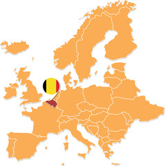 Belgium map in Europe, Belgium location and flags.
