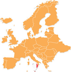 Malta map in Europe, Malta location and flags.