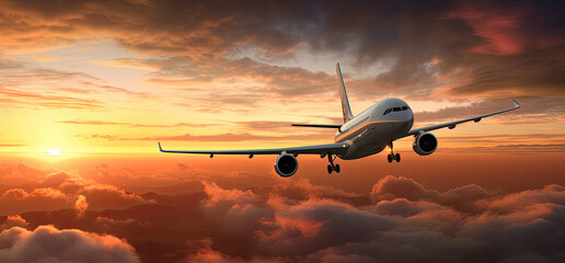 Aircraft in clouds flying by on sky , Travel concept