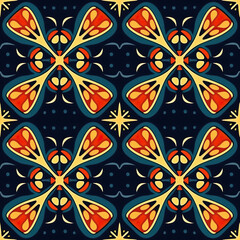Fototapeta premium Colorful tile geometric seamless repeat pattern [Generative AI] 