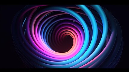 Abstract geometric background, neon spiral line glowing in the dark. Simple helix. Minimalist wallpaper. Created with Generative Ai Technology