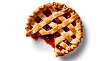summer time cherry pie isolated on a white background with copy space - obrazy, fototapety, plakaty