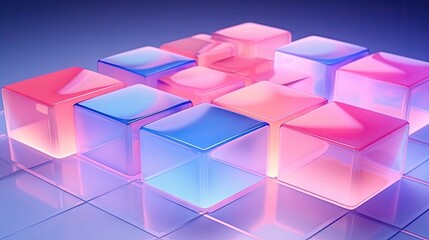 Abstract geometric background, translucent glass with violet pink blue gradient, simple square shapes. Created with Generative Ai Technology
