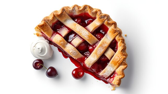 summer time cherry pie isolated on a white background with copy space