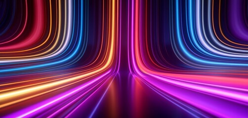 3d rendering of abstract background with glowing neon lines. Futuristic technology style, generative Ai